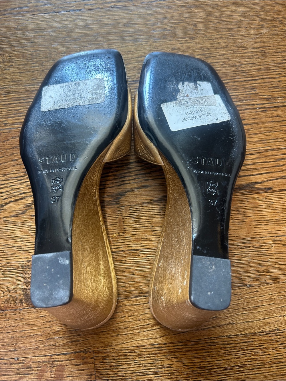 STAUD Metallic Gold Leather Slide Wedge Sandals 37 - Picture 4 of 4